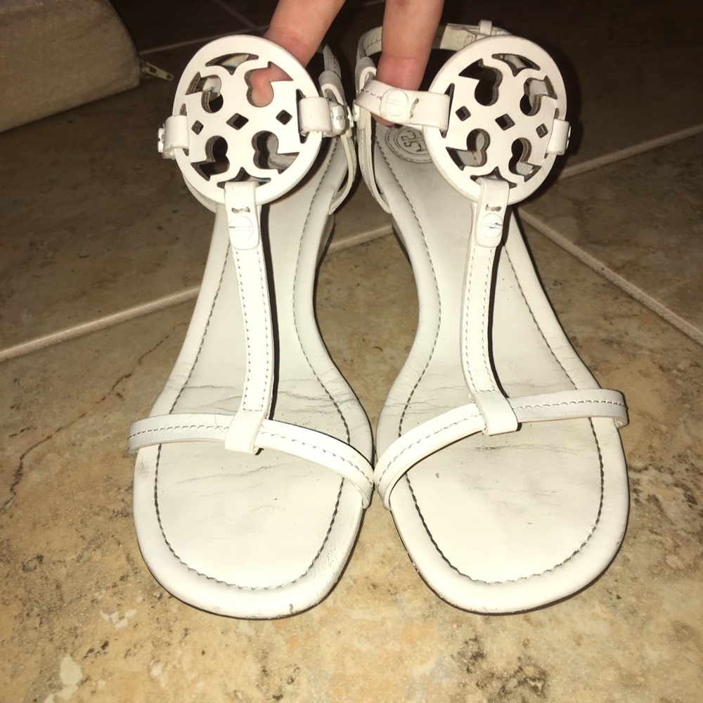 White Tory Burch Wedge Sandals